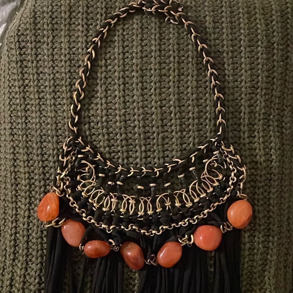 Black and gold, beaded statement necklace